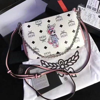 MCM Medium Millie Rabbit Visetos Zip Crossbody Bag In White