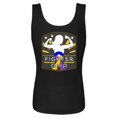 Fight strong with Bladder Cancer Fighter Diva Women’s Tank Tops with female silhouette flexing her muscles. Ideal to wear to represent your cause as a fighter and survivor and to promote awareness. Perfect to sport at awareness events, walks, suppor...