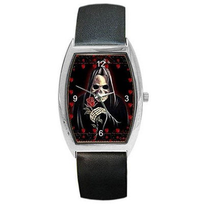 Goth Punk " Death Skelton" Skull with Roses on a Mens or Womens Barrel Watch ... $32.99