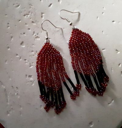 Red and black earrings peyote stitched $30.00