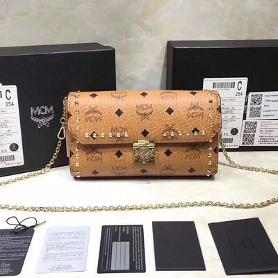 MCM Millie Visetos Studs Flap Crossbody Bag In Brown
