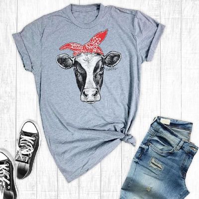 Funny Design Cow Printed T-Shirts 2018 Vogue Women’s Tshirt Short Sleeve Graphic Shirt Cowgirl Shirt Southern Tops Tee Tumblr $8.82