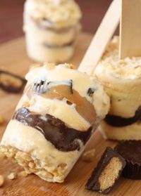 Peanut butter ice-cream-pops Peanut Butter Ice Cream Pops Recipe yield: 8 individual servings 1 cup roasted salted peanuts 12 chocolate peanut butter cups, unwrapped 6 ounces (about 3/4 cup) hot fudge sauce 6 ounces (about 3/4 cup) smooth ...