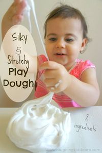 Here are the instructions on how to make silky and stretchy playdough using 2 ingredients. So simple to make at home and with your toddler.