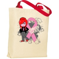 Breast Cancer Sucks Red Handle Tote Bag
