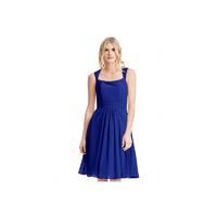 Royal blue Azazie Siena - Chiffon And Lace Knee Length Illusion Dress - Simple Bridesmaid Dresses & Easy Wedding Dresses