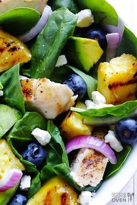 Grilled Pineapple, Chicken & Avocado Salad -- super simple to make, and full of the BEST flavors! | gimmesomeoven.com #salad #summer #healthy