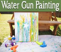 If you're looking for some fun, inexpensive art projects for kids this summer, add painting with water guns to your list!