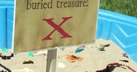 Game for a pirate theme party. Make a sign of things your "pirates" should be looking for. buried treasure activity for pirate themed party in baby pool. Jake and The Neverland Pirate. Game ideas.