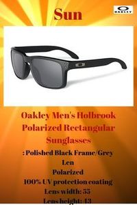 Oakley Men’s Holbrook Polarized Rectangular Sunglasses
Color: Polished Black Frame/Grey Lens Polarized 100% UV protection coating Lens width: 55 millimeters Lens height: 43 millimeters Bridge: 29 millimeters Arm: 121 millimeters Case included L...