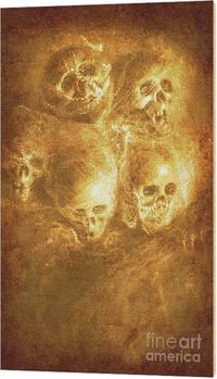 Orb Of Entanglement Wood Art | Vintage horror background of screaming skeletons shrouded in webs of pain. Grim tales of burning skulls | #woodenart #horrorwallart #horrorprint #spookydecor #skullart #skulls #horror #spidersnest