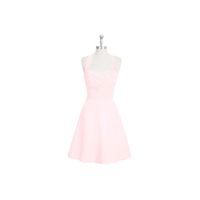 Blushing pink Azazie Kinley - Chiffon Knee Length Halter Bow/Tie Back Dress - Simple Bridesmaid Dresses & Easy Wedding Dresses