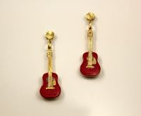 Hand Painted Red Guitar Magnetic Non Pierced Clip Earrings $35.00 Designed by LauraWilson.com